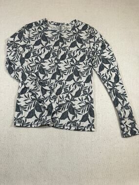 Brisas Women’s Large Gray Floral Ribbed Long Sleeve Athleisure Top Botanical